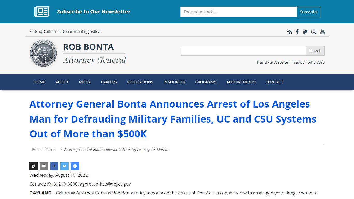 Attorney General Bonta Announces Arrest of Los Angeles Man for ...